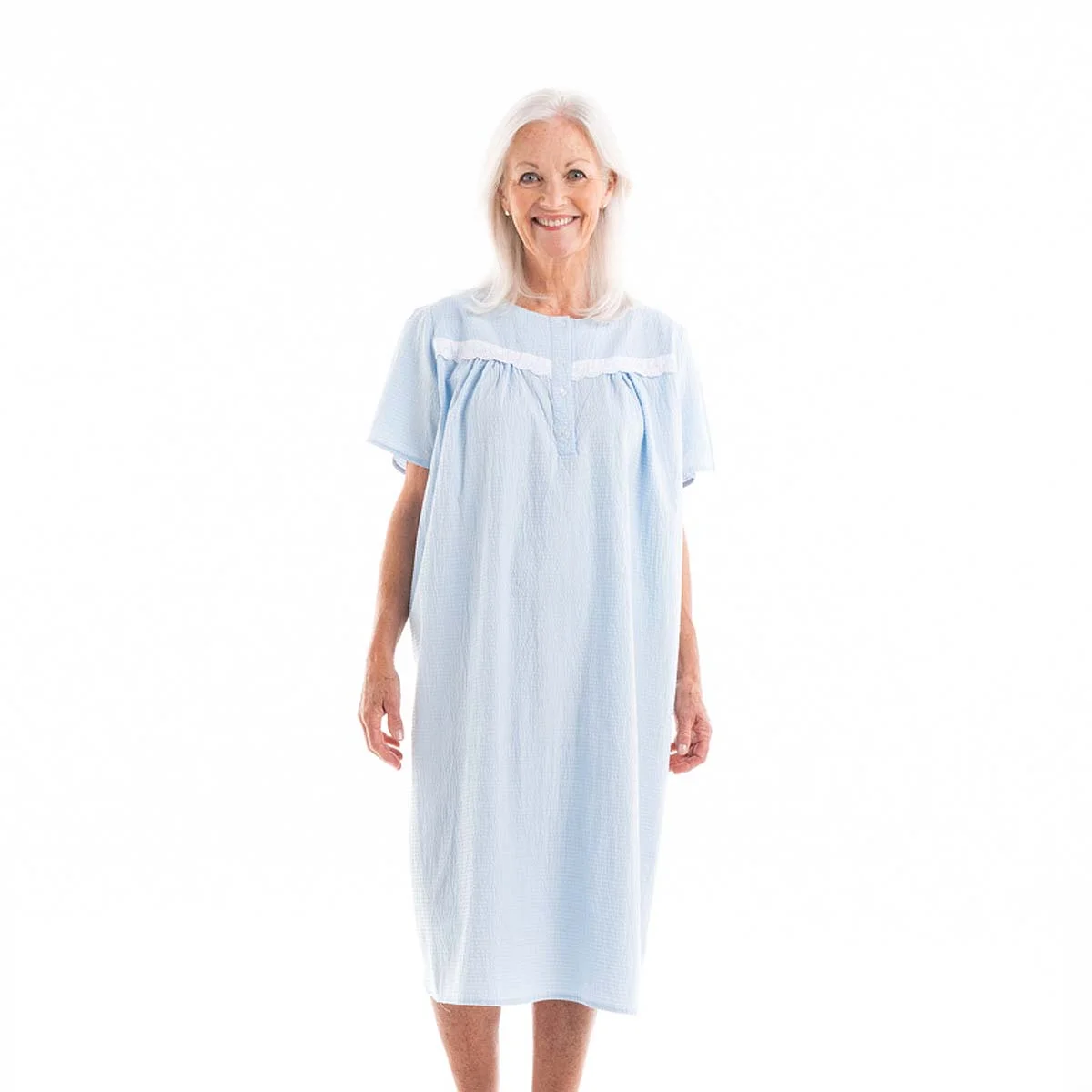 Able2Wear Iona Nightie with full back and shoulder opening in blue